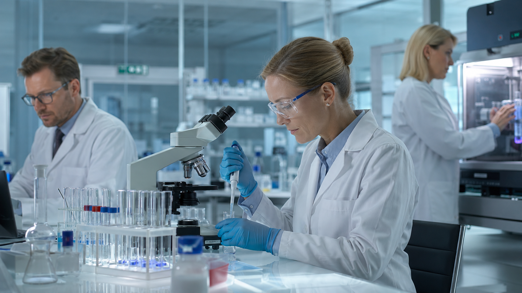 A clinician reviewing care standards in the lab