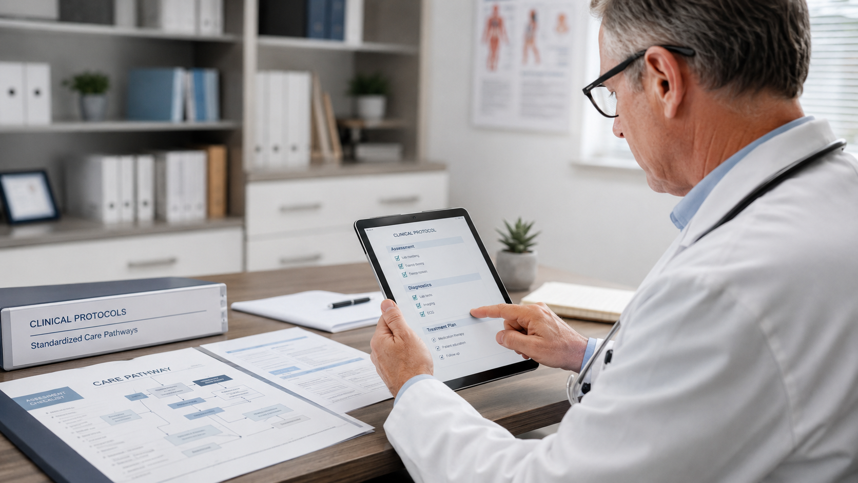 Clinician reviewing a protocol library