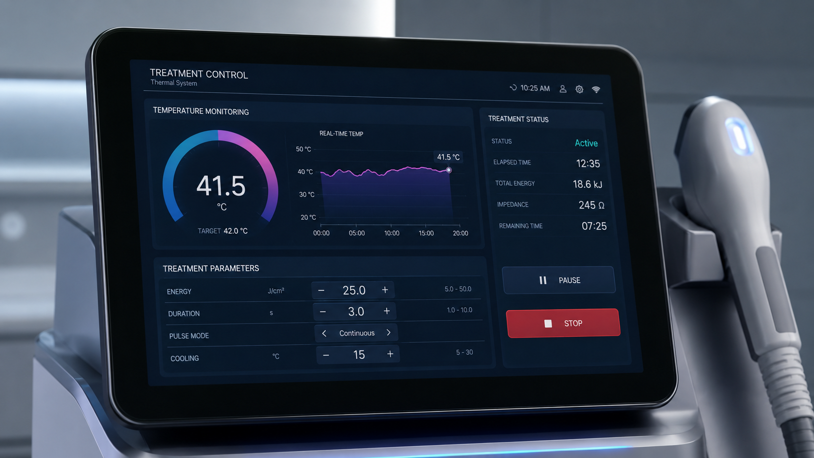 Control interface showing temperature monitoring